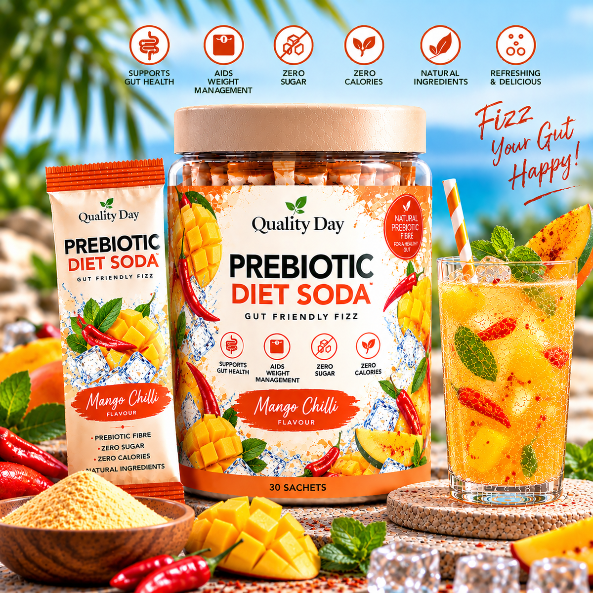 QualityDay Prebiotic Diet Soda – Mango Chilli