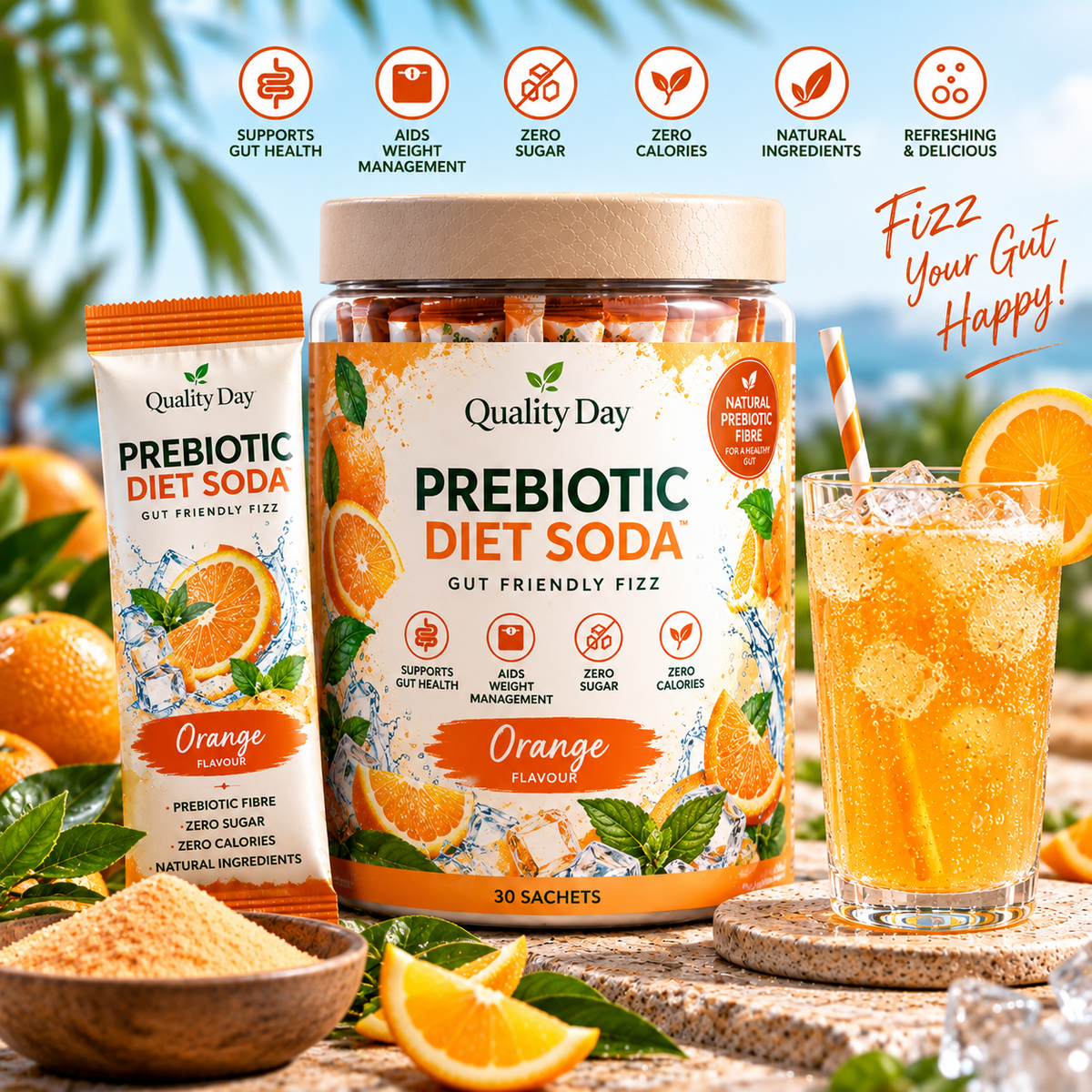 QualityDay Prebiotic Diet Soda – Orange