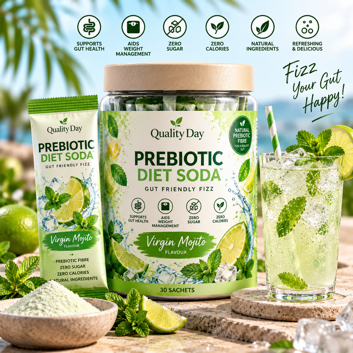 QualityDay Prebiotic Diet Soda – Virgin Mojito
