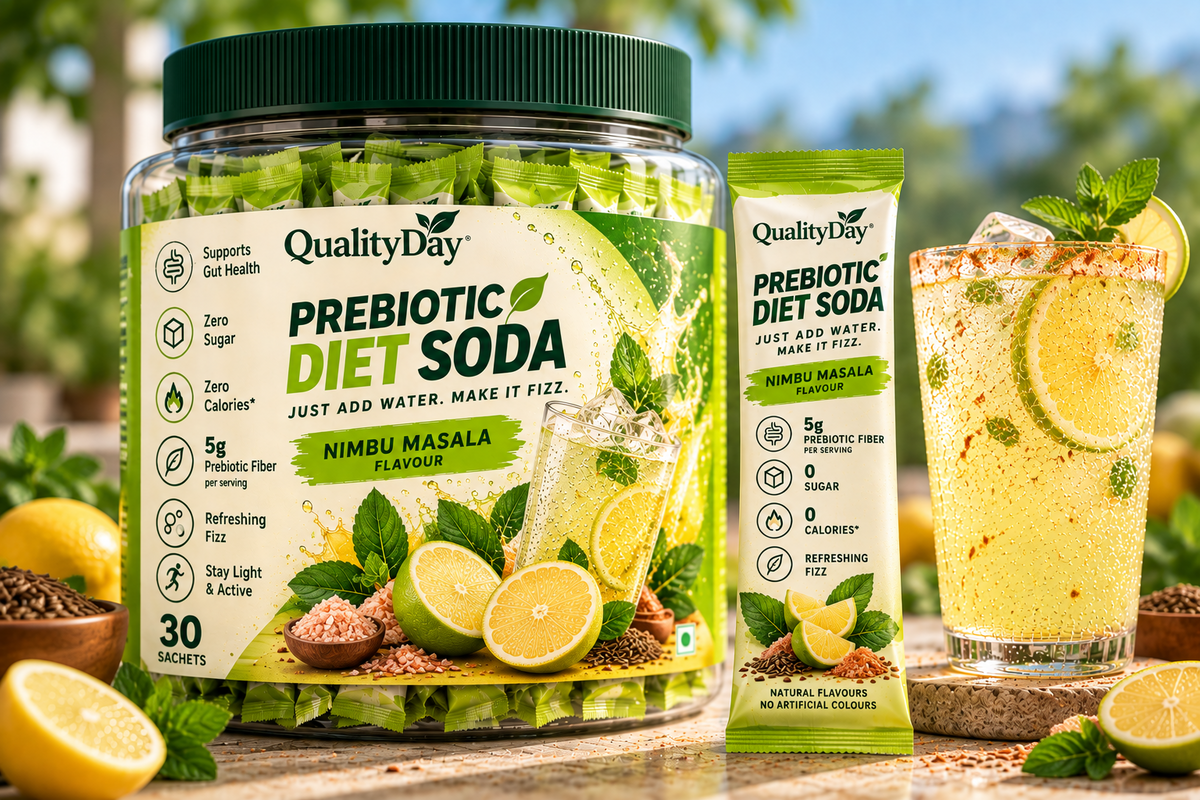 QualityDay Prebiotic Diet Soda Nimbu Masala flavour